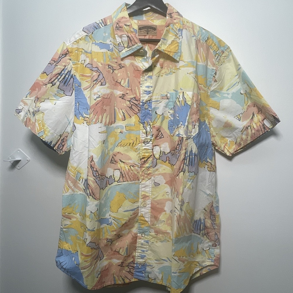 Margaritaville Mens Hawaiian Shirt Sz L Button Front Pastel Abstract 100% Cotton